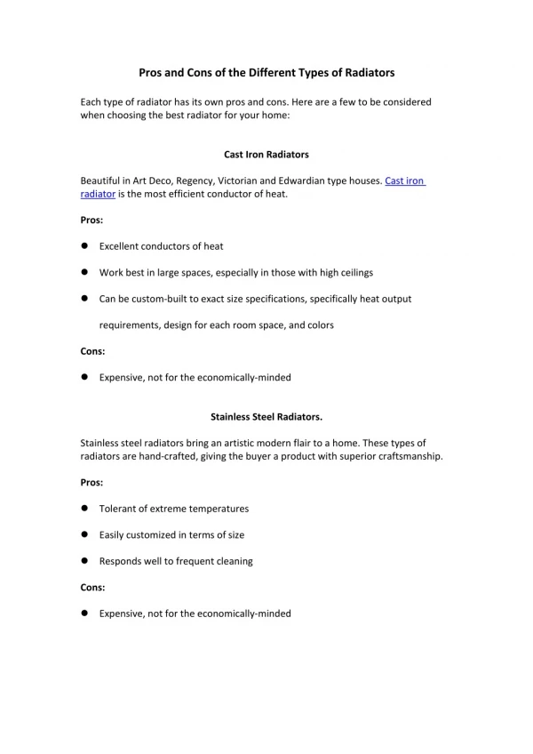 Pros and Cons of the Different Types of Radiators