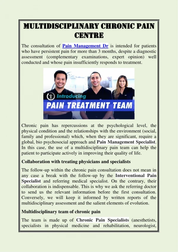 Multidisciplinary Chronic Pain Centre