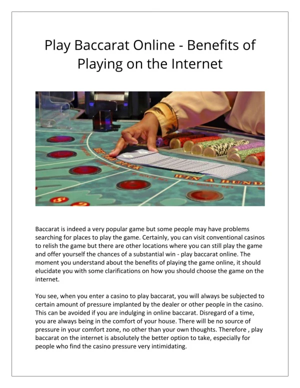 Play Baccarat Online - Benefits of Playing on the Internet