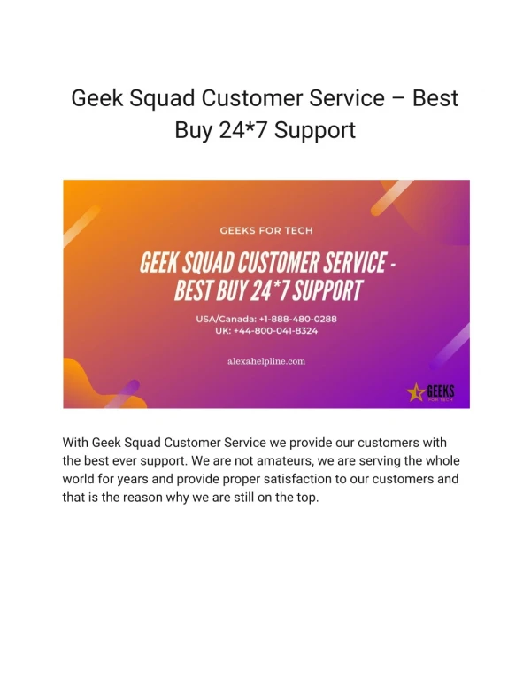 Geek Squad Customer Service – Best Buy 24*7 Support