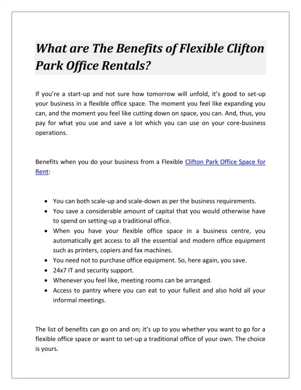 What are The Benefits of Flexible Clifton Park Office Rentals?