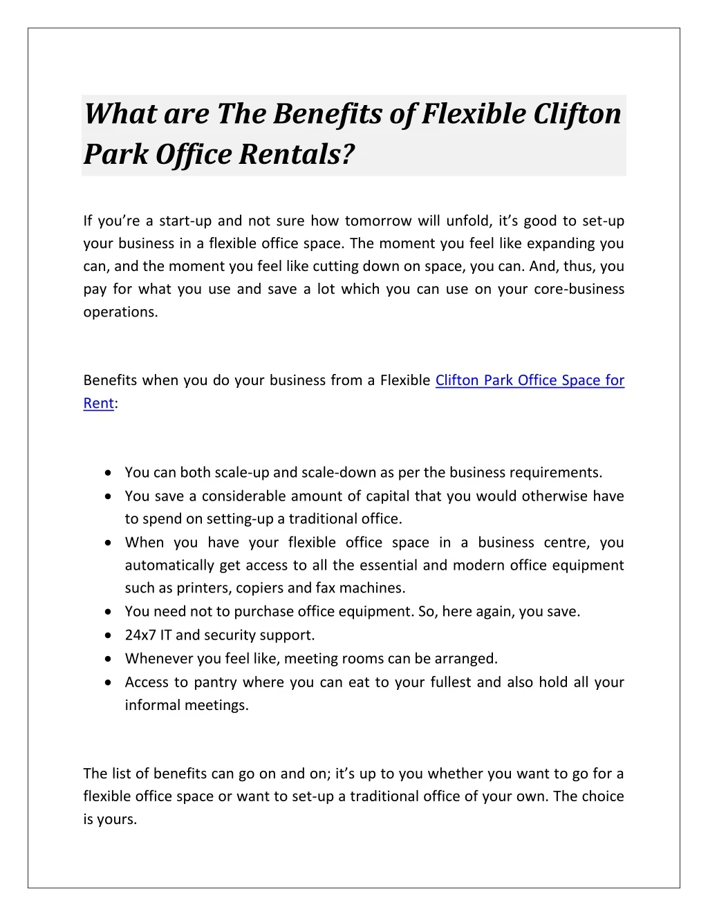 what are the benefits of flexible clifton park