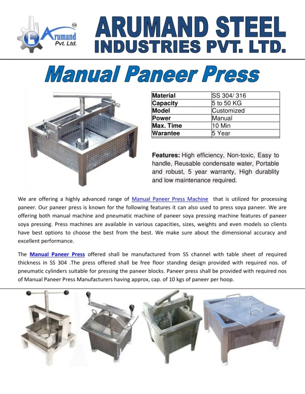 Manual Paneer Press