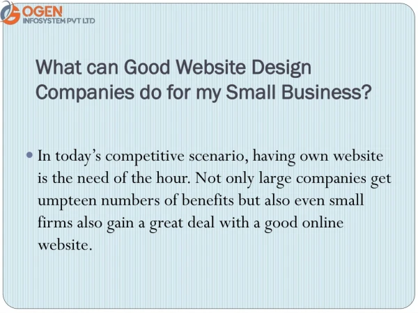 What can Good Website Design Companies do for my Small Business