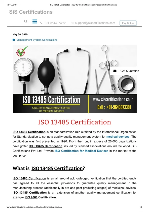 How can i apply for ISO 13485 Certification (QMS of Medical Devices)?
