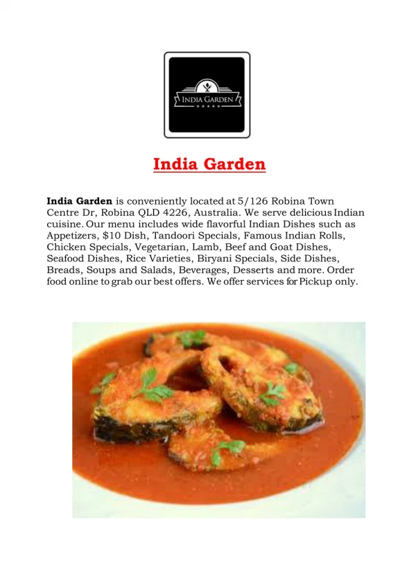 15% Off - India Garden-Robina - Order Food Online