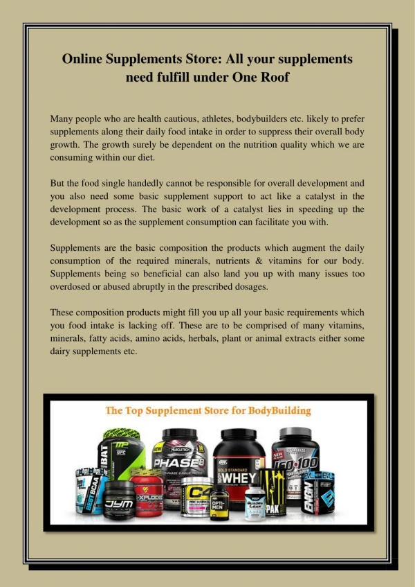 Online Supplements Store: All your supplements need fulfill under One Roof