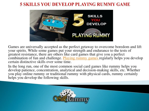 5 SKILLS YOU DEVELOP PLAYING RUMMY GAME| SILKRUMMY