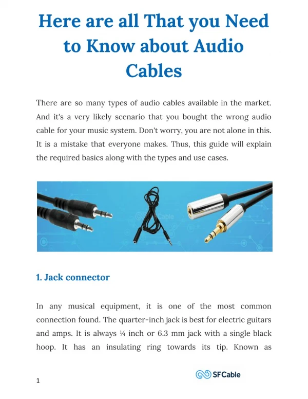 Here are all That you Need to Know about Audio Cables