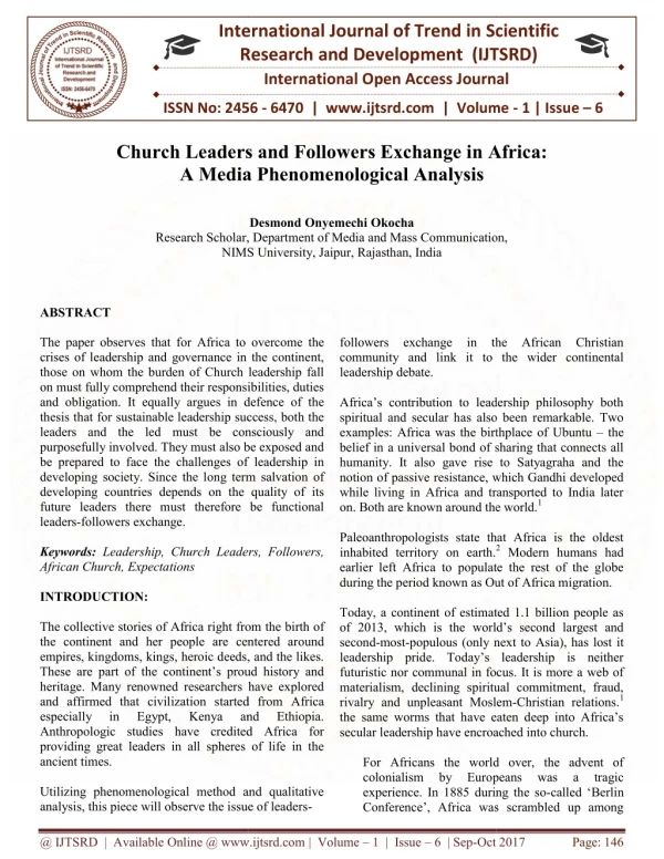 Church Leaders and Followers Exchange in Africa A Media Phenomenological Analysis