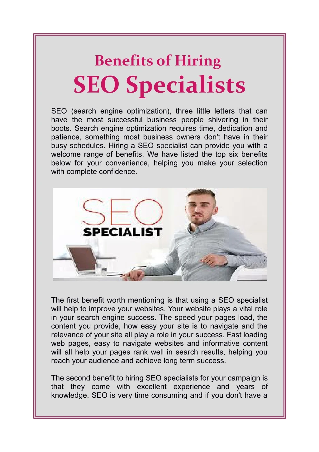 benefits of hiring seo specialists