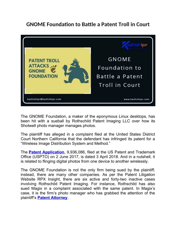 GNOME Foundation to Battle a Patent Troll in Court