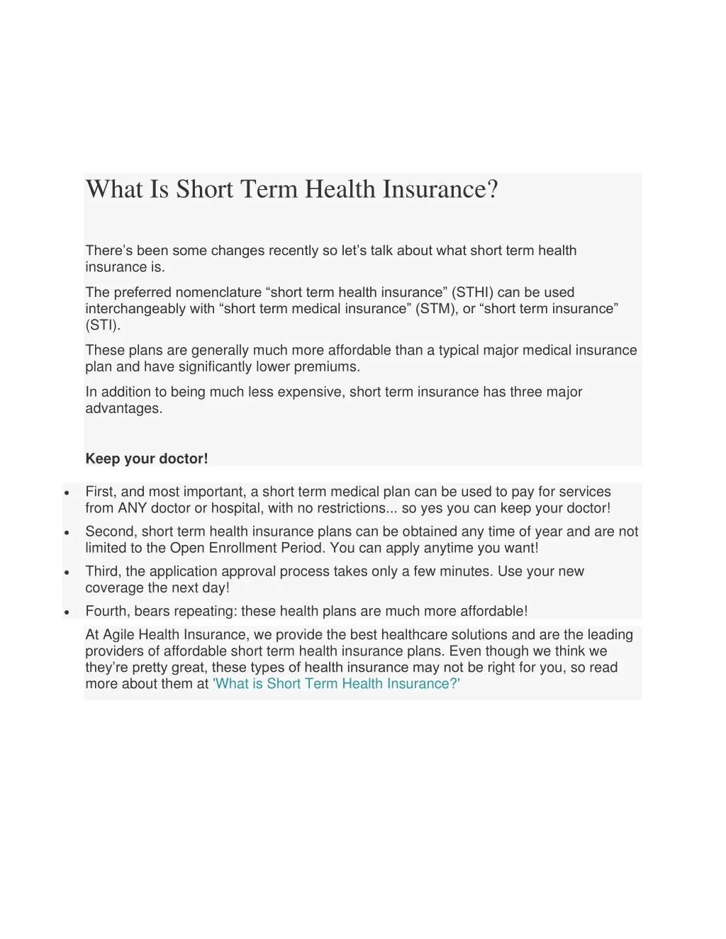 what is short term health insurance