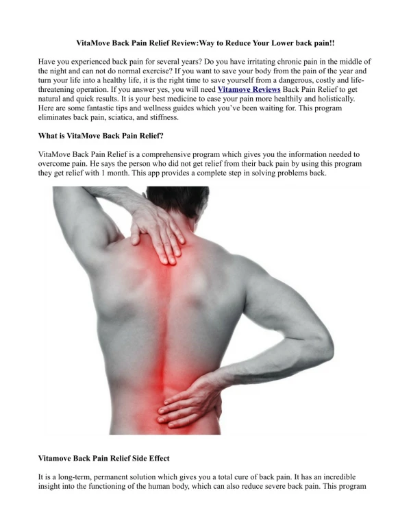 How does Vitamove Reviews Back Pain Relief Works?