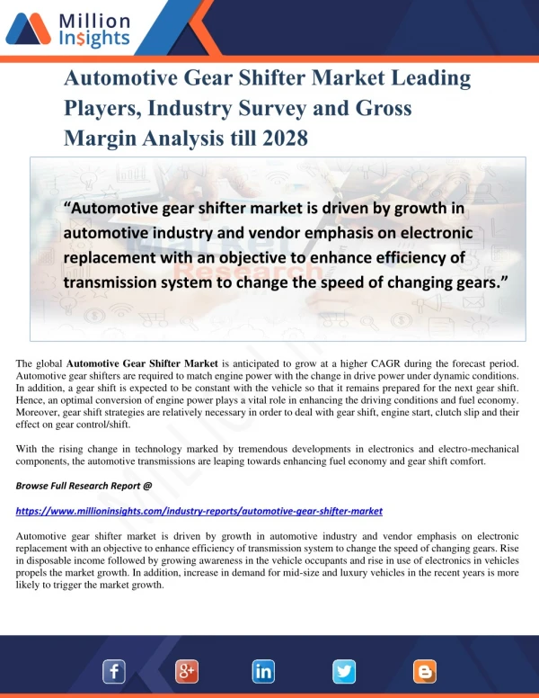 Automotive Gear Shifter Market Leading Players, Industry Survey and Gross Margin Analysis till 2028