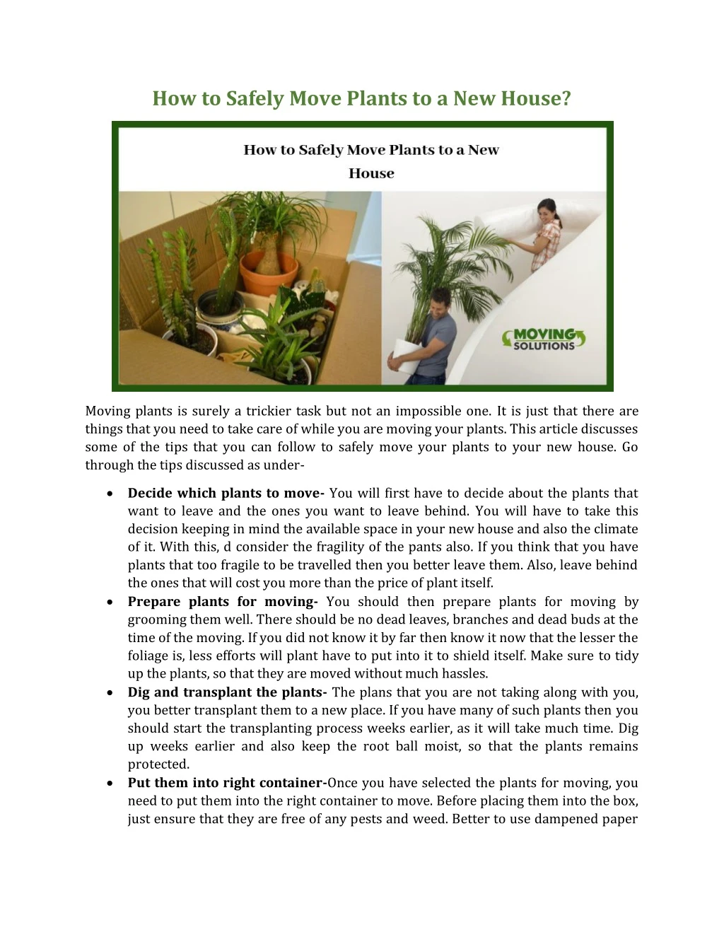 how to safely move plants to a new house