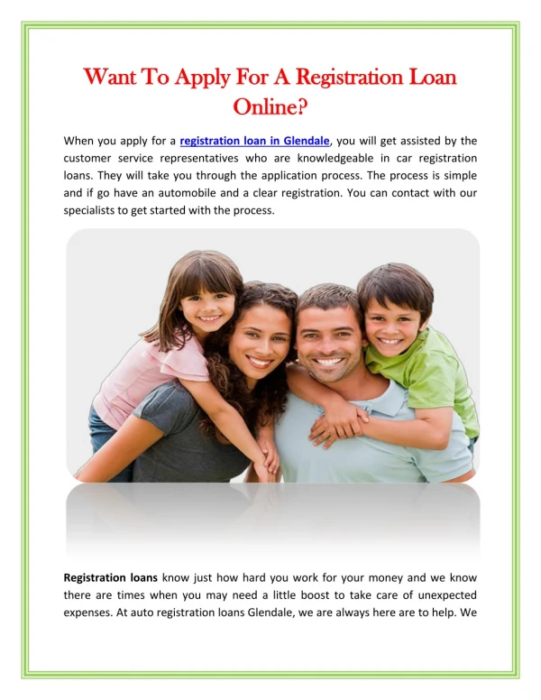 Want To Apply For A Registration Loan Online?