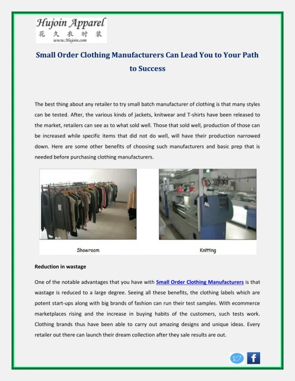 Small Order Clothing Manufacturers Can Lead You to Your Path to Success