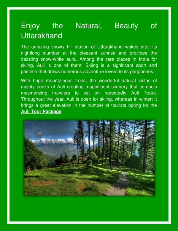 Enjoy the Natural, Beauty of Uttarakhand