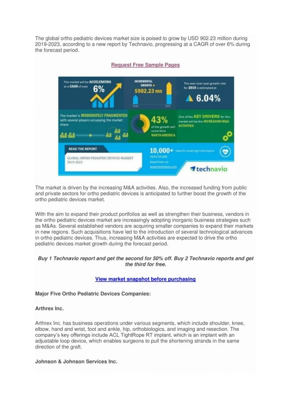 Global Ortho Pediatric Devices Market 2019-2023 | Evolving Opportunities with Arthrex Inc. & Johnson & Johnson Services