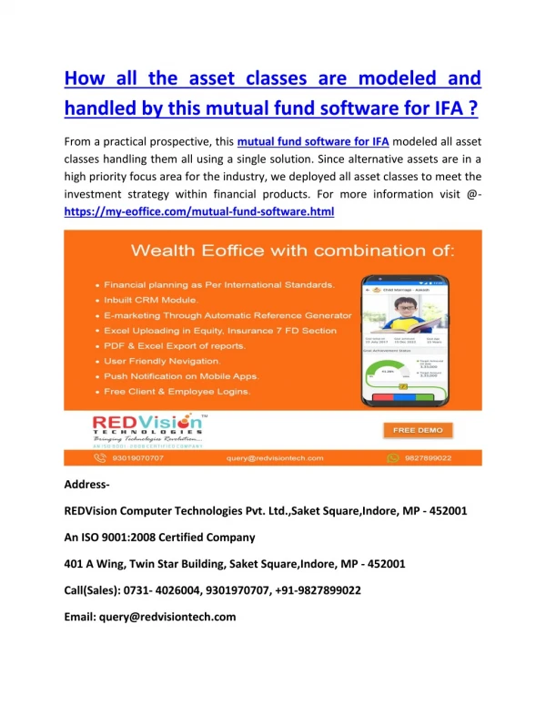 How all the asset classes are modeled and handled by this mutual fund software for IFA ?
