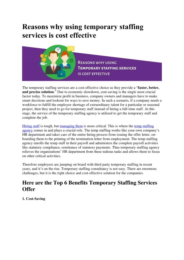 Reasons why using temporary staffing services is cost effective
