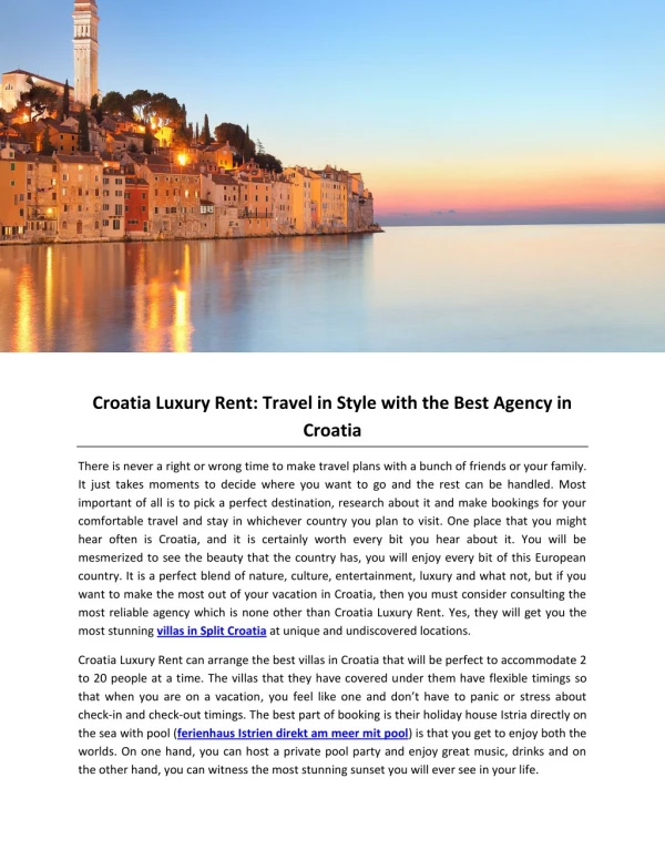 Croatia Luxury Rent: Travel in Style with the Best Agency in Croatia