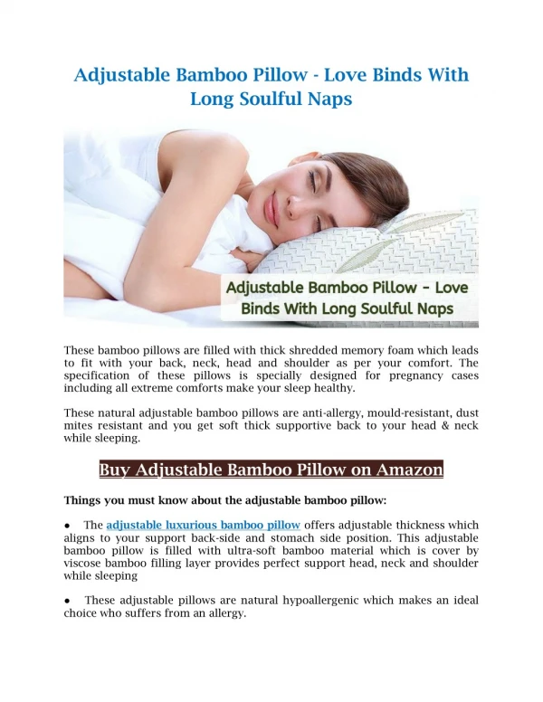 Adjustable Bamboo Pillow - Love Binds With Long Soulful Naps