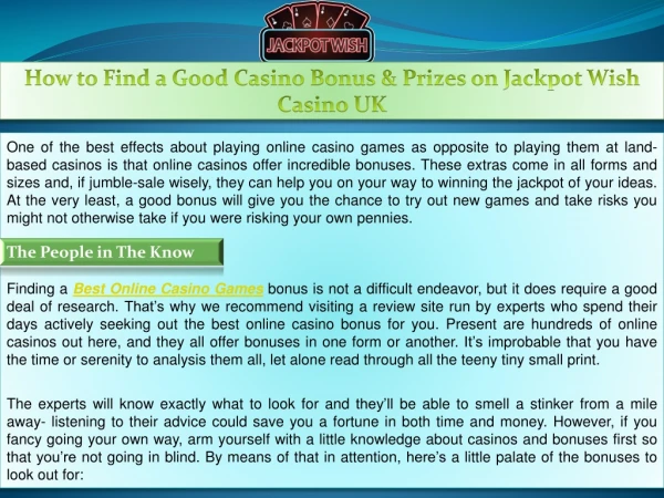 How to Find a Good Casino Bonus & Prizes on Jackpot Wish Casino UK
