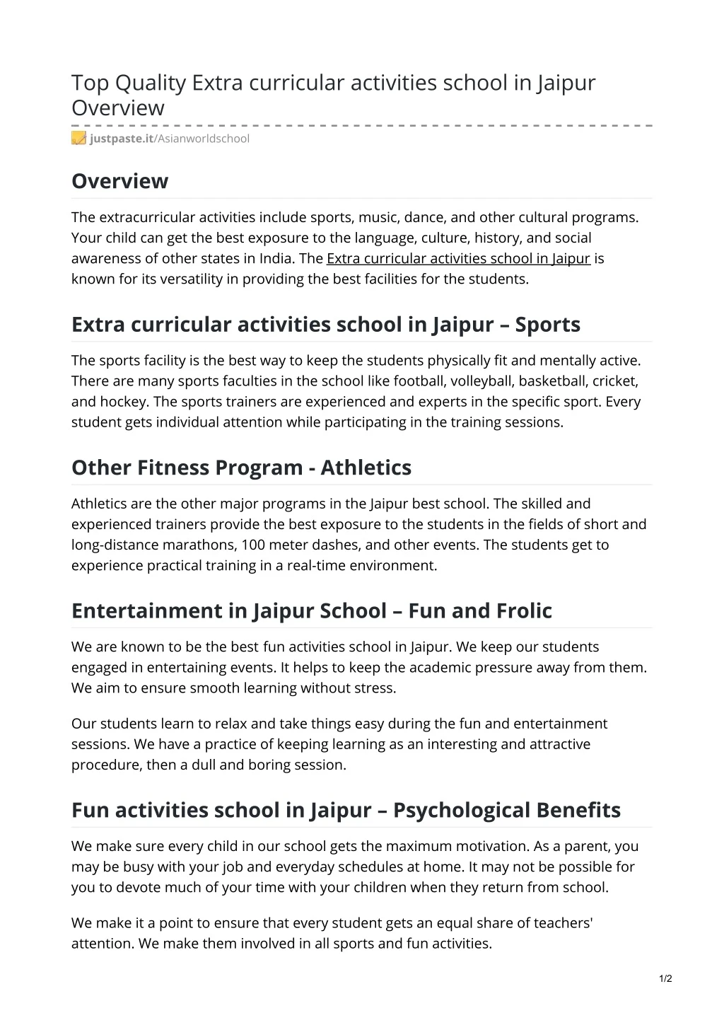 top quality extra curricular activities school
