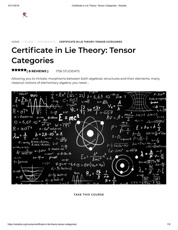 Certificate in Lie Theory_ Tensor Categories - Edukite