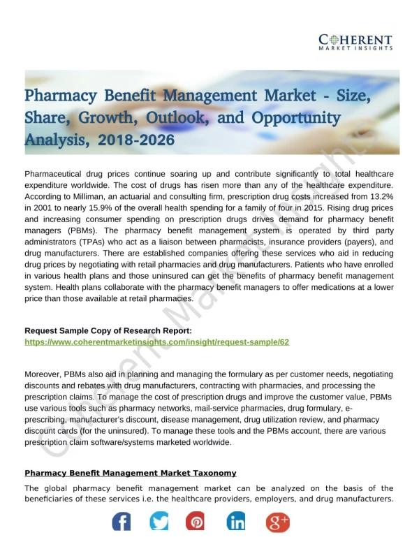 Pharmacy Benefit Management Market 2018-2026 Market Positioning, Revenue, Growth Factors and Forecast Till 2026