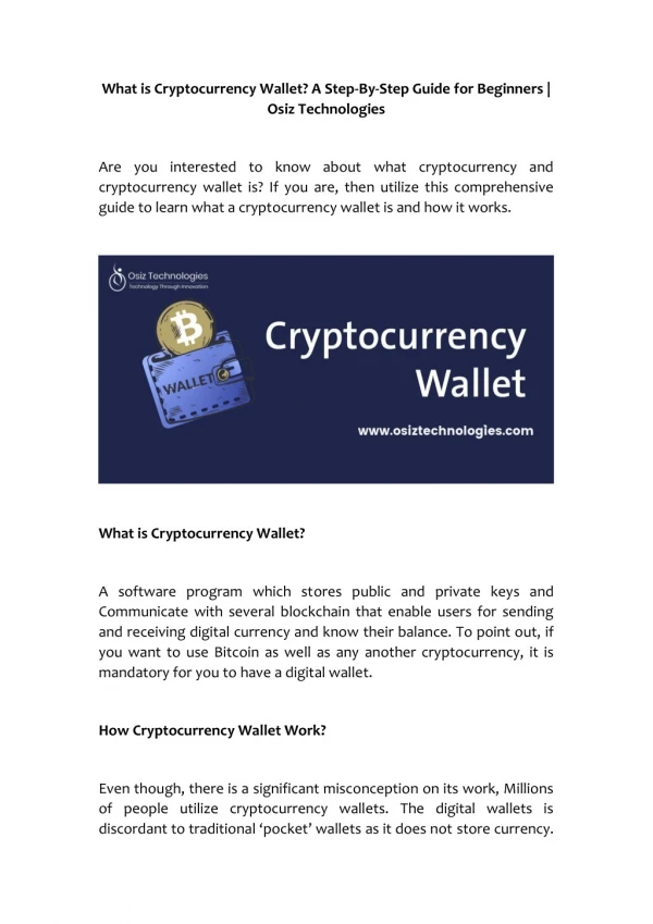 What is Cryptocurrency Wallet? A Step-By-Step Guide for Beginners | Osiz Technologies
