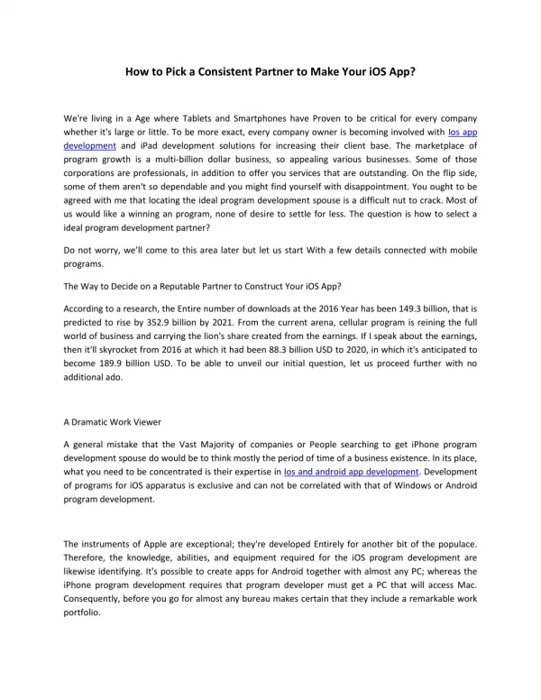 How to Pick a Consistent Partner to Make Your iOS App?