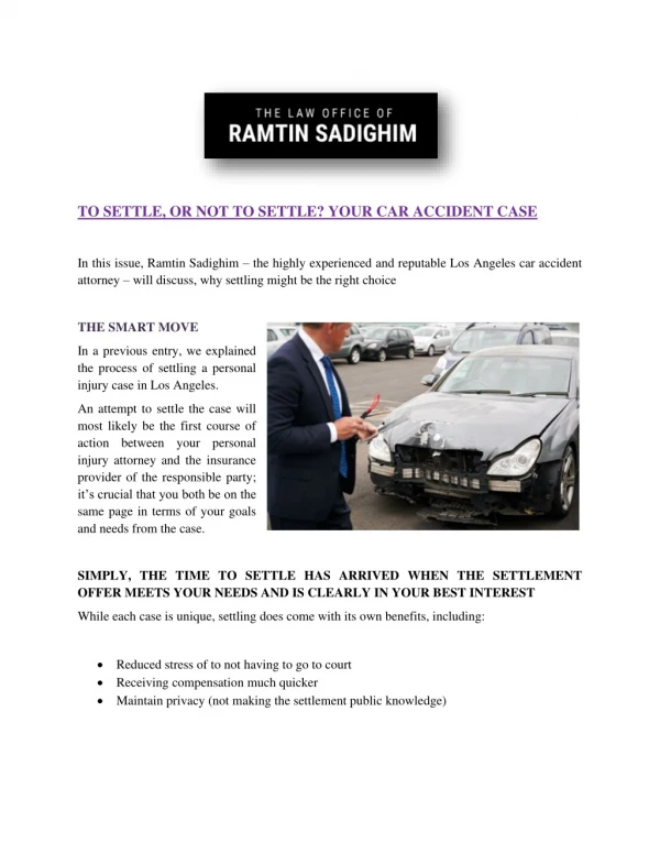 To Settle, or Not to Settle? Your Car Accident Case