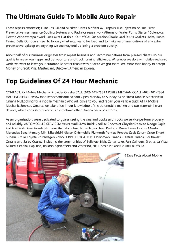 Little Known Facts About Mobile Mechanic.