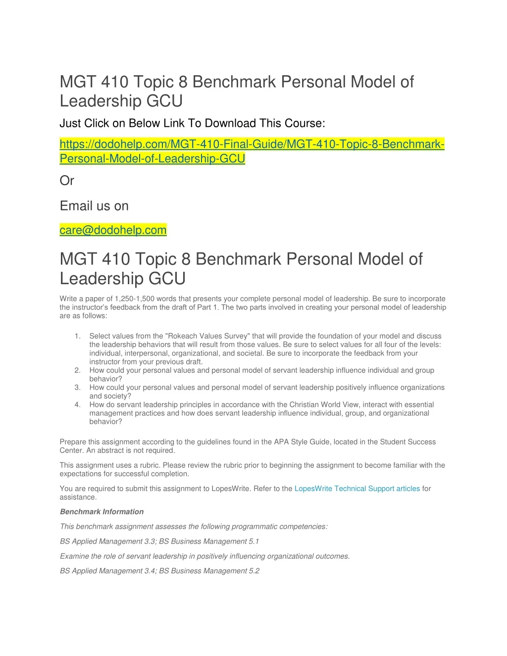 mgt 410 topic 8 benchmark personal model