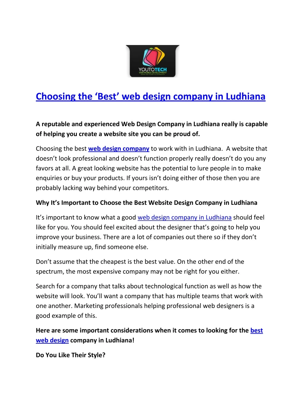 choosing the best web design company in ludhiana