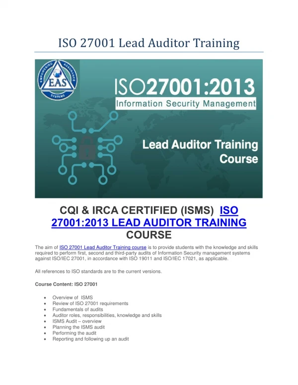 ISO 27001 Lead Auditor Certification Course