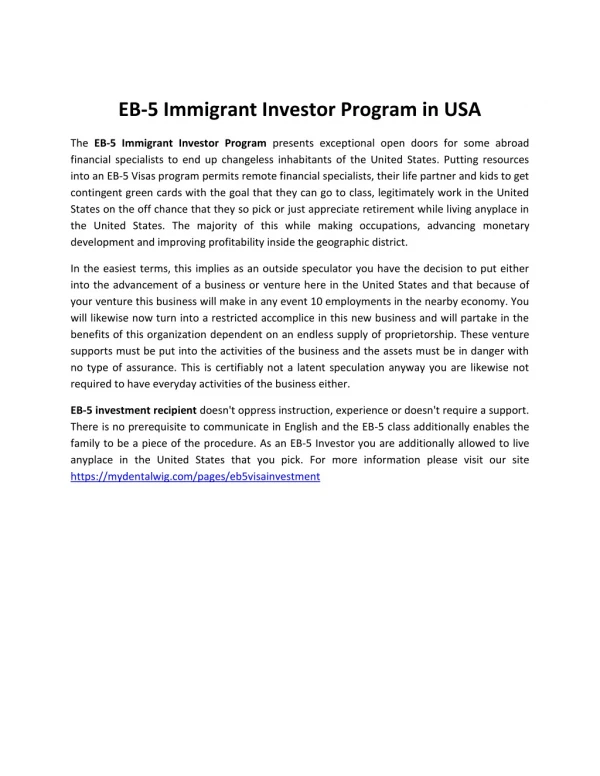 EB-5 Immigrant Investor Program in USA