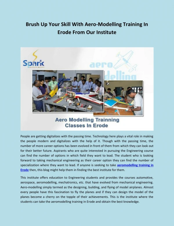 Brush Up Your Skill With Aero-Modelling Training In Erode From Our Institute
