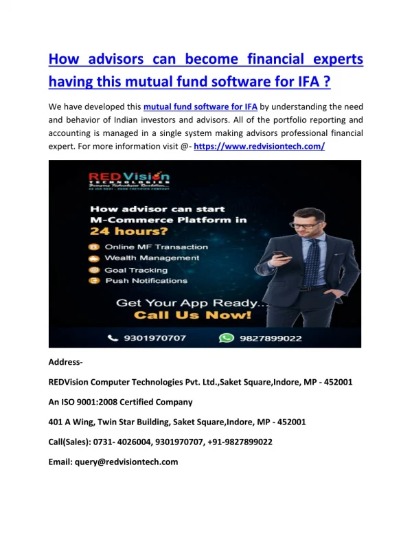 How advisors can become financial experts having this mutual fund software for IFA ?