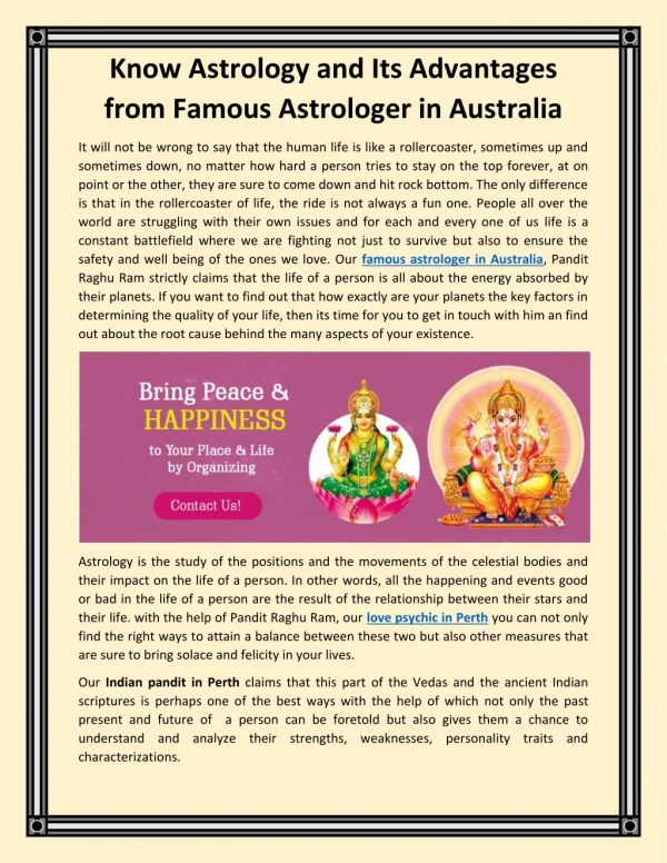 Know Astrology and Its Advantages from Famous Astrologer in Australia