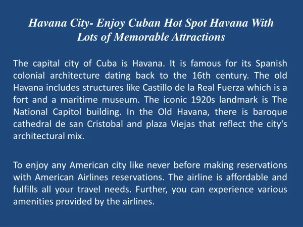 Havana City- Enjoy Cuban Hot Spot Havana With Lots of Memorable Attractions