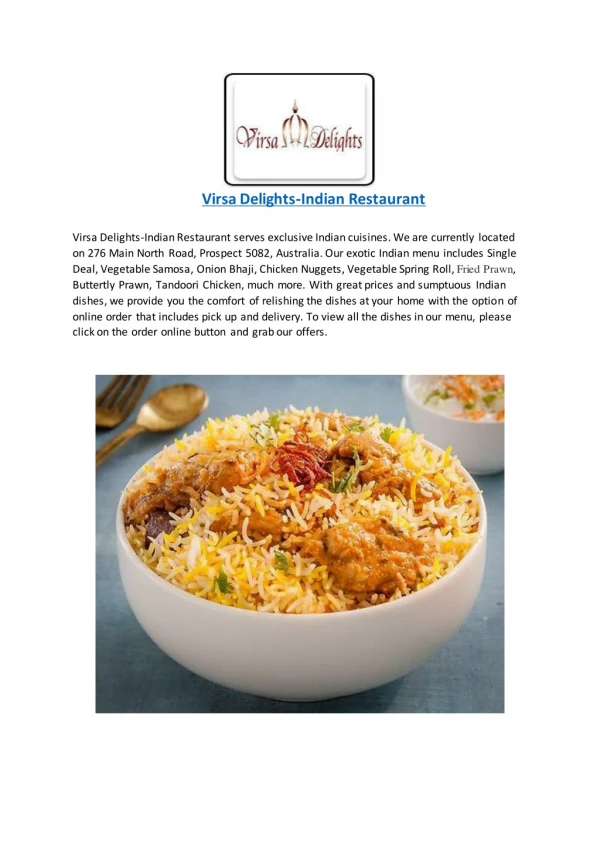 Virsa Delights-Indian Restaurant-Prospect