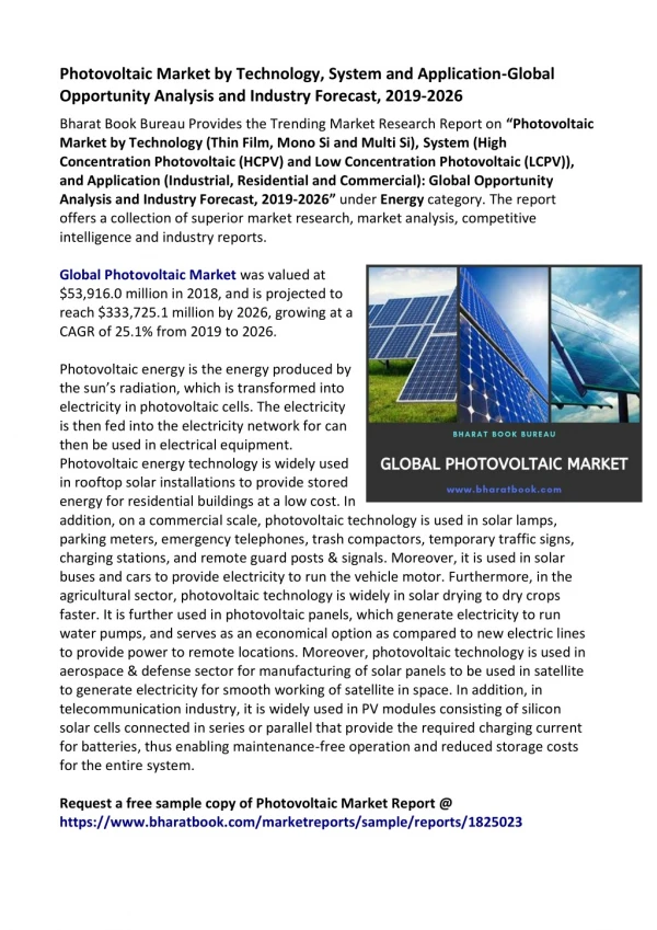 Global Photovoltaic Market : Size, Outlook, Trend and Forecast 2019-2026