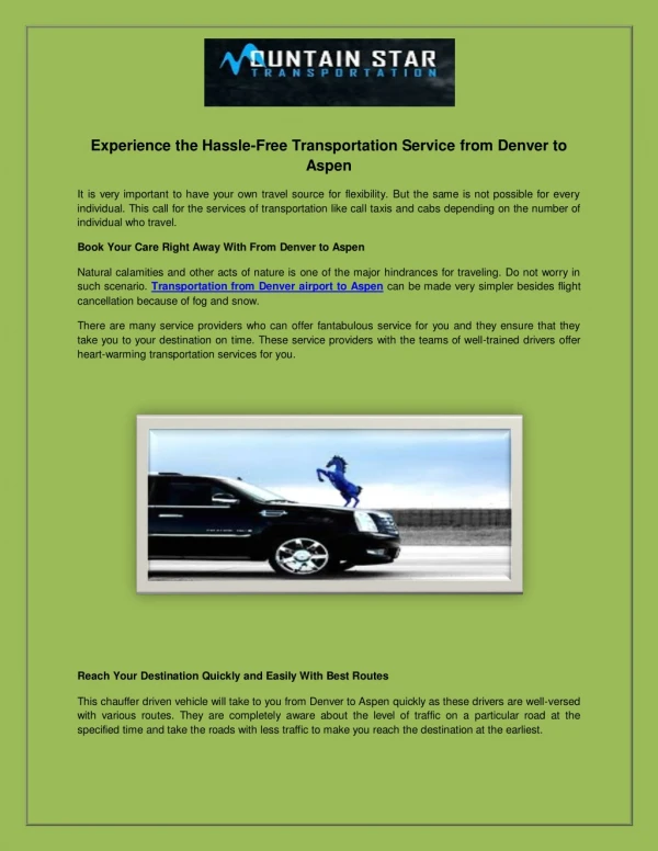 Experience the Hassle-Free Transportation Service from Denver to Aspen