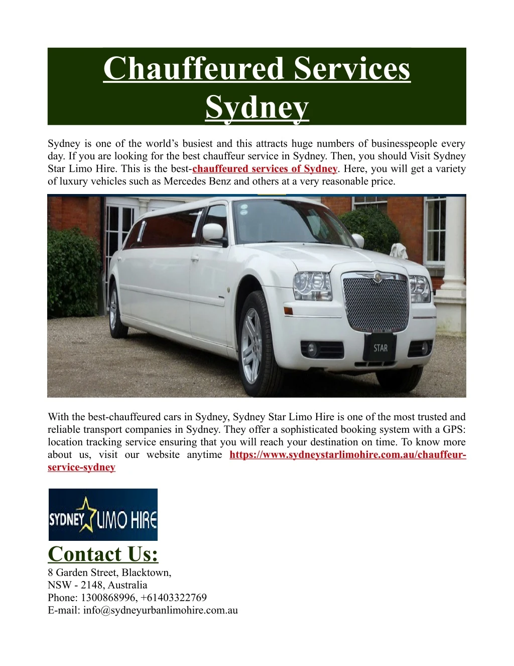 chauffeured services sydney