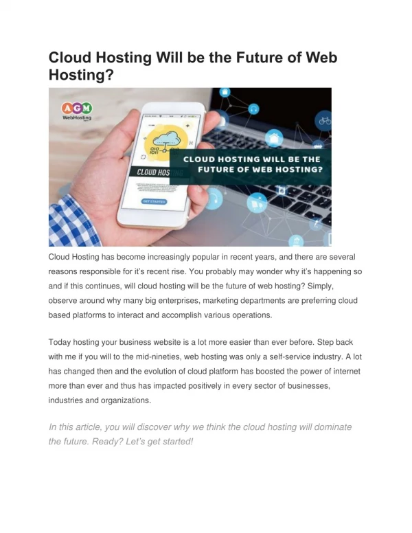 Cloud Hosting Will be the Future of Web Hosting?