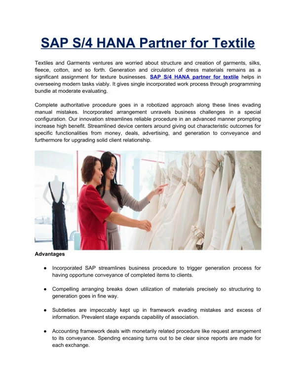 SAP S/4 HANA Partner for Textile